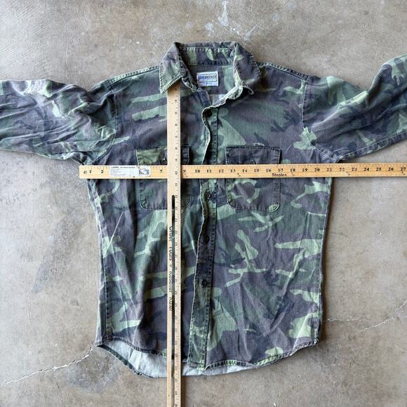 VINTAGE 80S 90S FIVE BROTHER CAMO BUTTON UP SHIRT GREEN OUTDOORS MENS MEDIUM - Picture 5 of 5